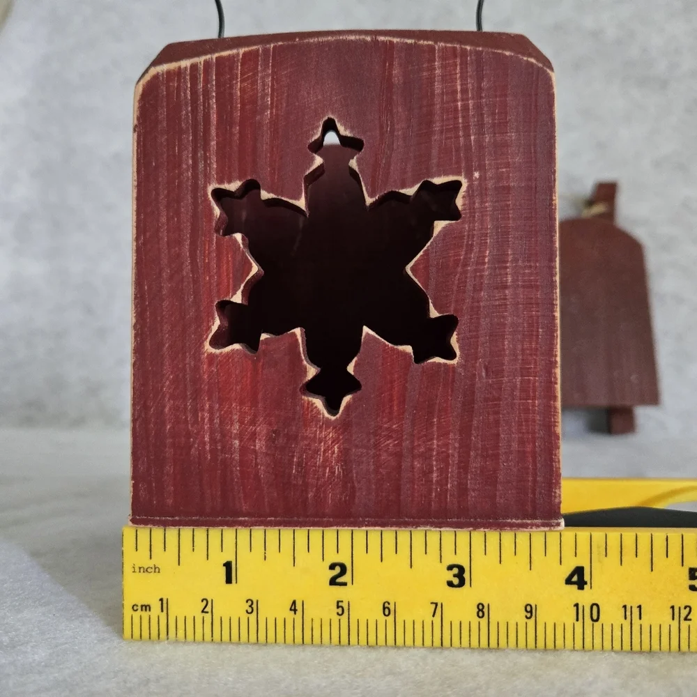 VTG Handpainted Wood Ornaments 3PCS Burgundy Snowflake Basket/Sled/Santa Block